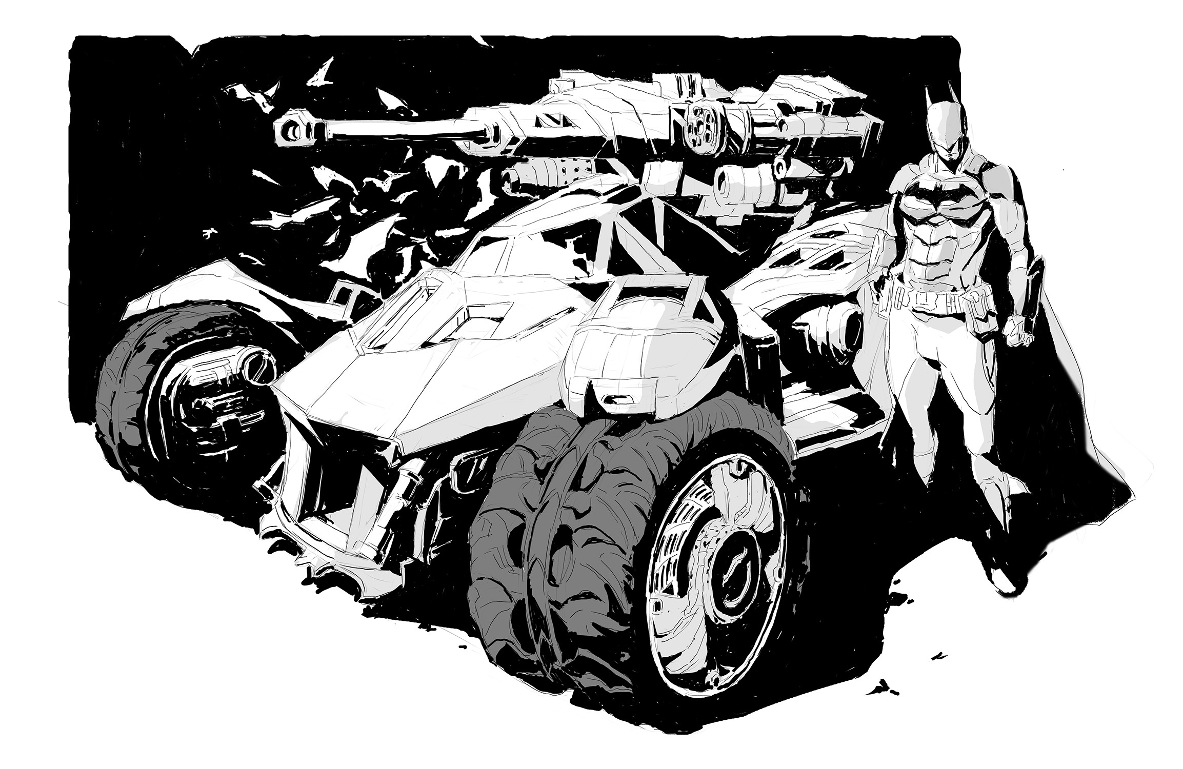 线 蝙蝠老爷的战车插画图片壁纸