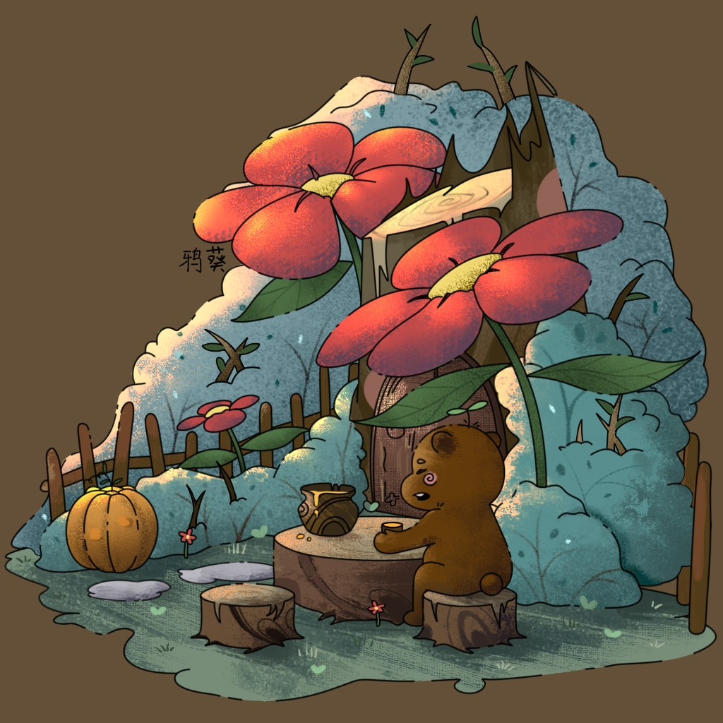 插画-喝蜂蜜的熊插画图片壁纸