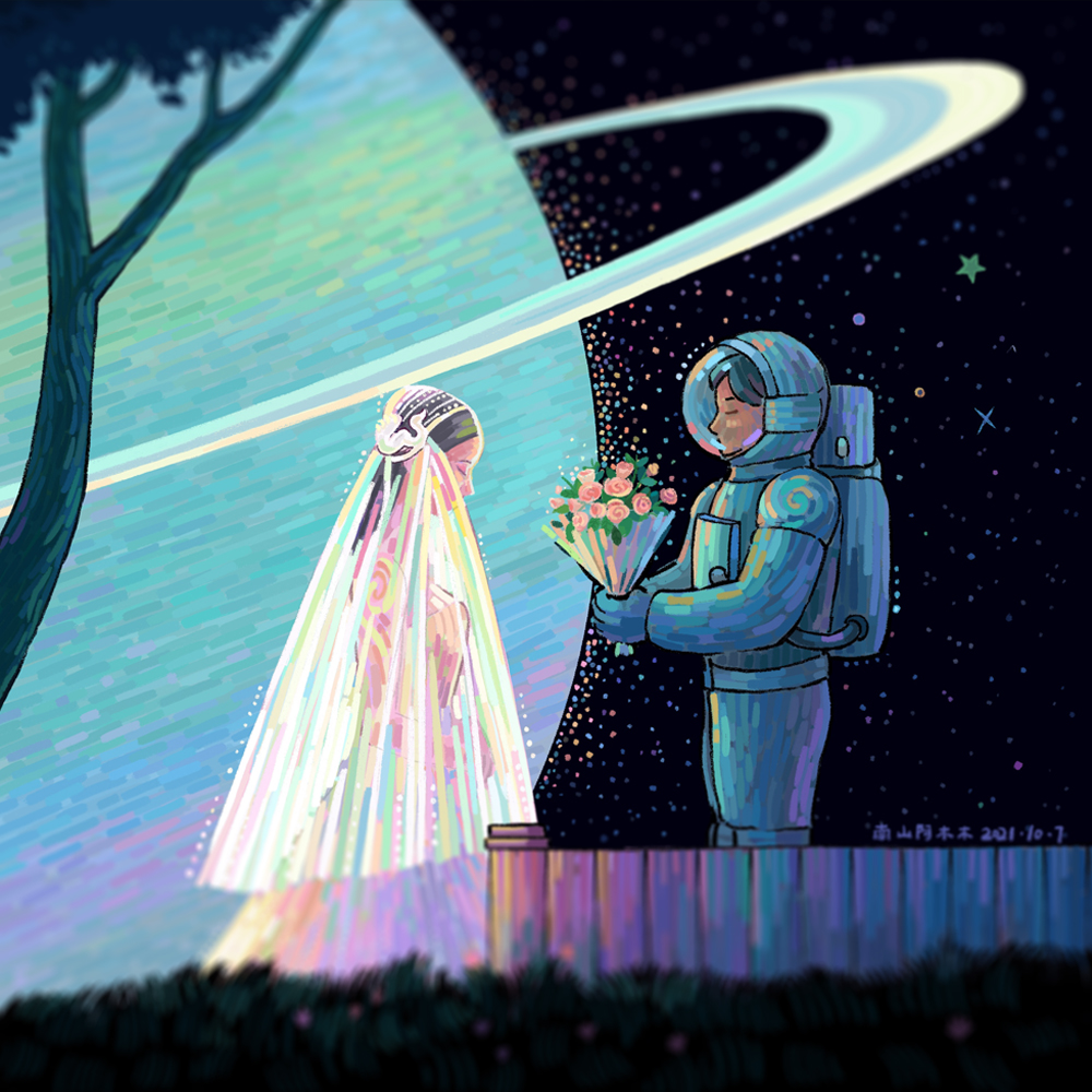 穿越宇宙的爱情故事插画图片壁纸