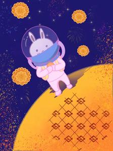 太空兔子送中秋🥮插画图片壁纸