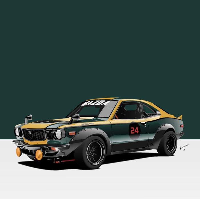 MAZDA RX3 1973 马自达RX3复古跑车插画图片壁纸