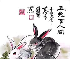 玉兔下人间-国画水墨