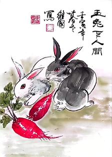 玉兔下人间插画图片壁纸
