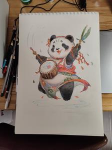 敲鼓的熊猫插画图片壁纸