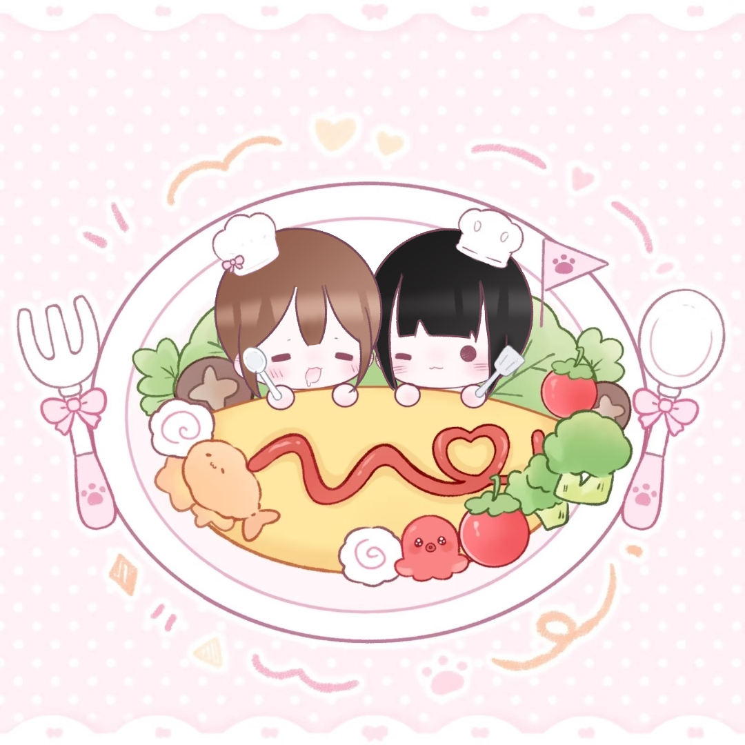 双人餐盘互动插画图片壁纸