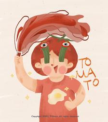 托马托女孩想喝番茄汁！插画图片壁纸