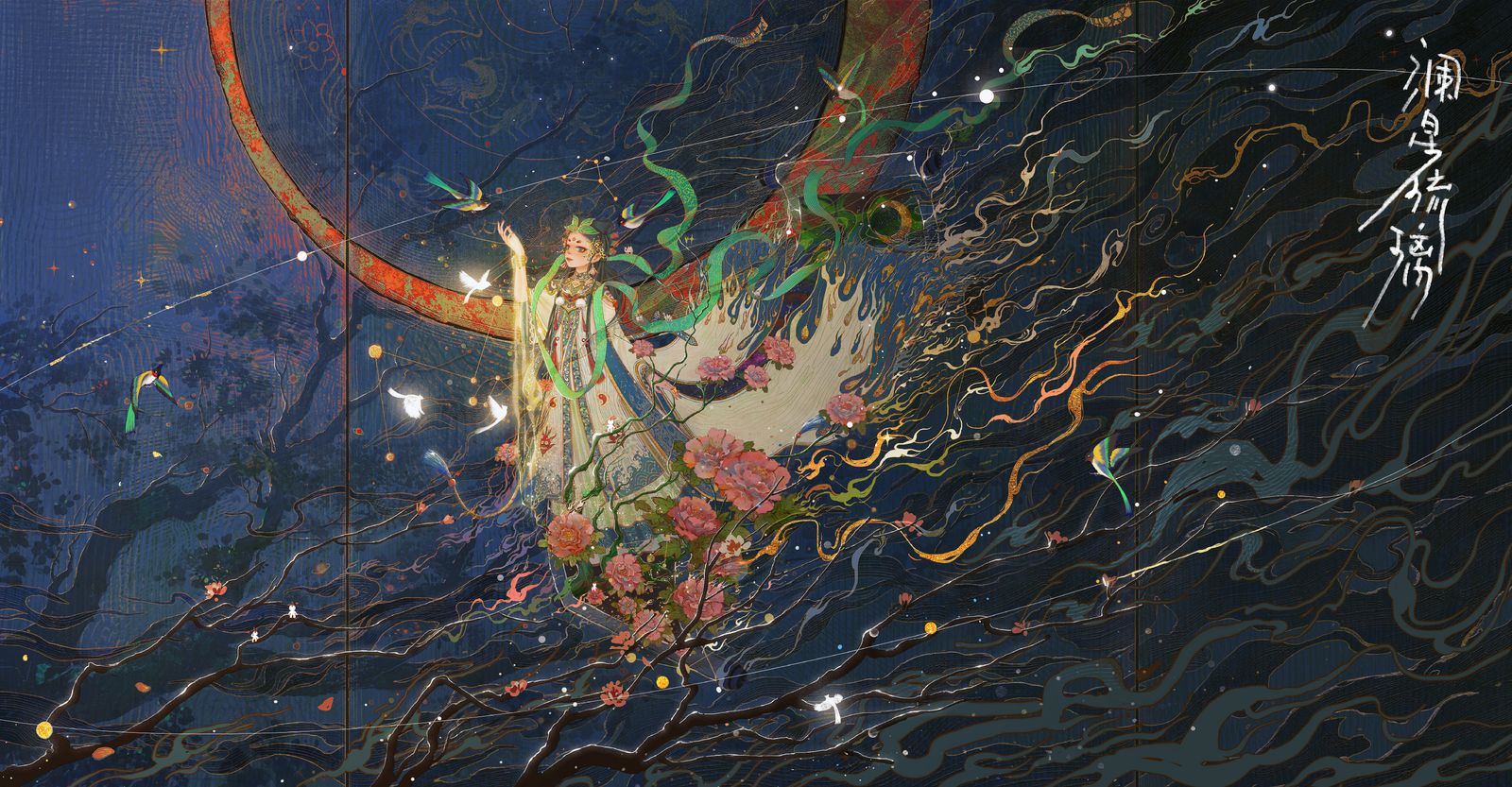花鸟卷——澜星琉璃插画图片壁纸