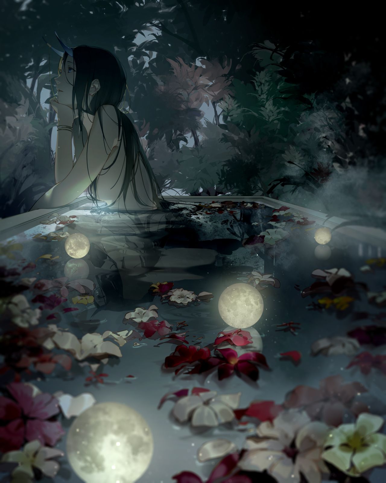 沐浴在夜晚插画图片壁纸