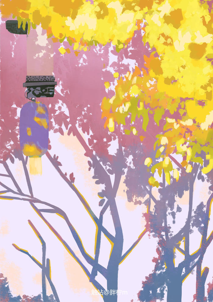 色彩速涂温柔的树影插画图片壁纸