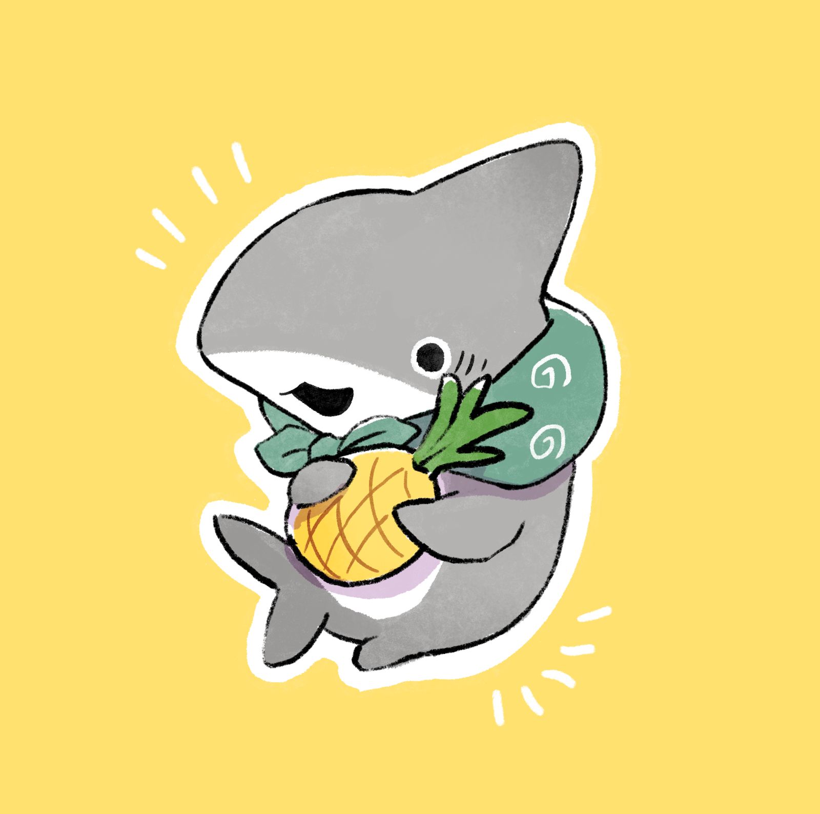 子鲨鱼和菠萝插画图片壁纸