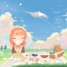 春季野餐少女插画图片壁纸
