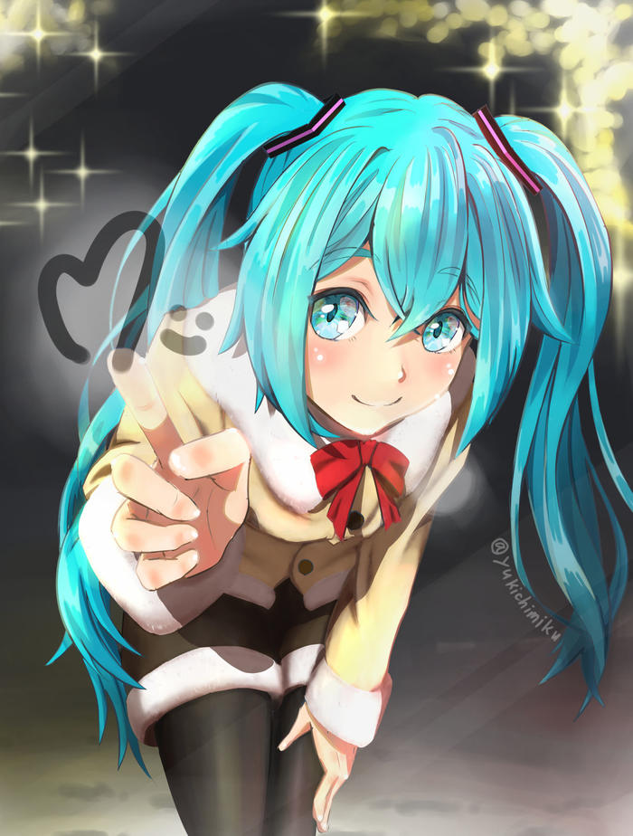 透过玻璃传达的初音未来插画图片壁纸