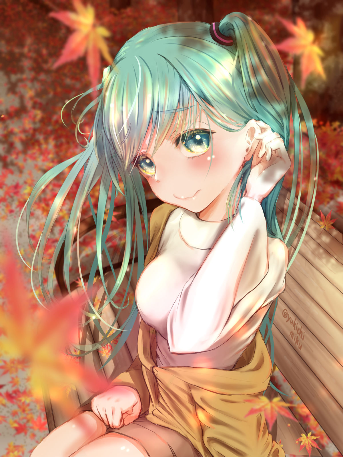 初音未来和枫的红叶约会插画图片壁纸