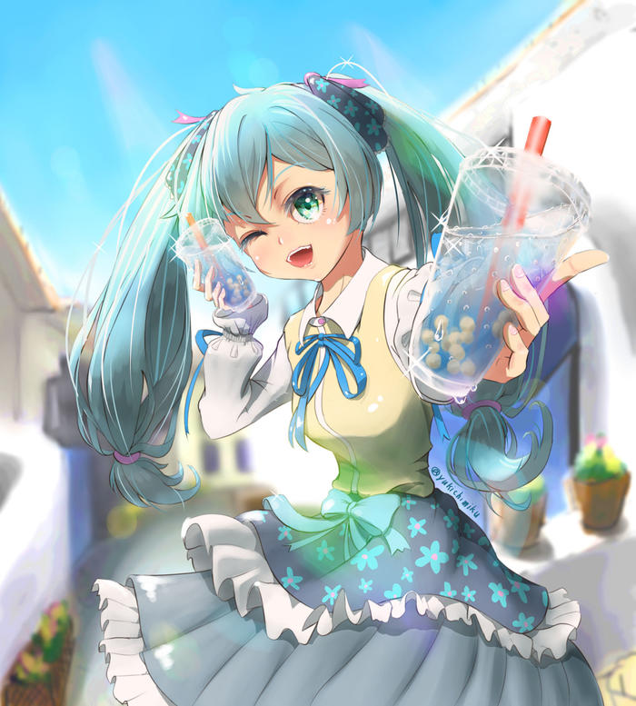 初音未来“辛苦了！”插画图片壁纸