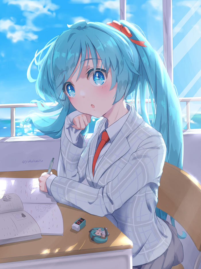 和初音未来目光交汇的瞬间插画图片壁纸