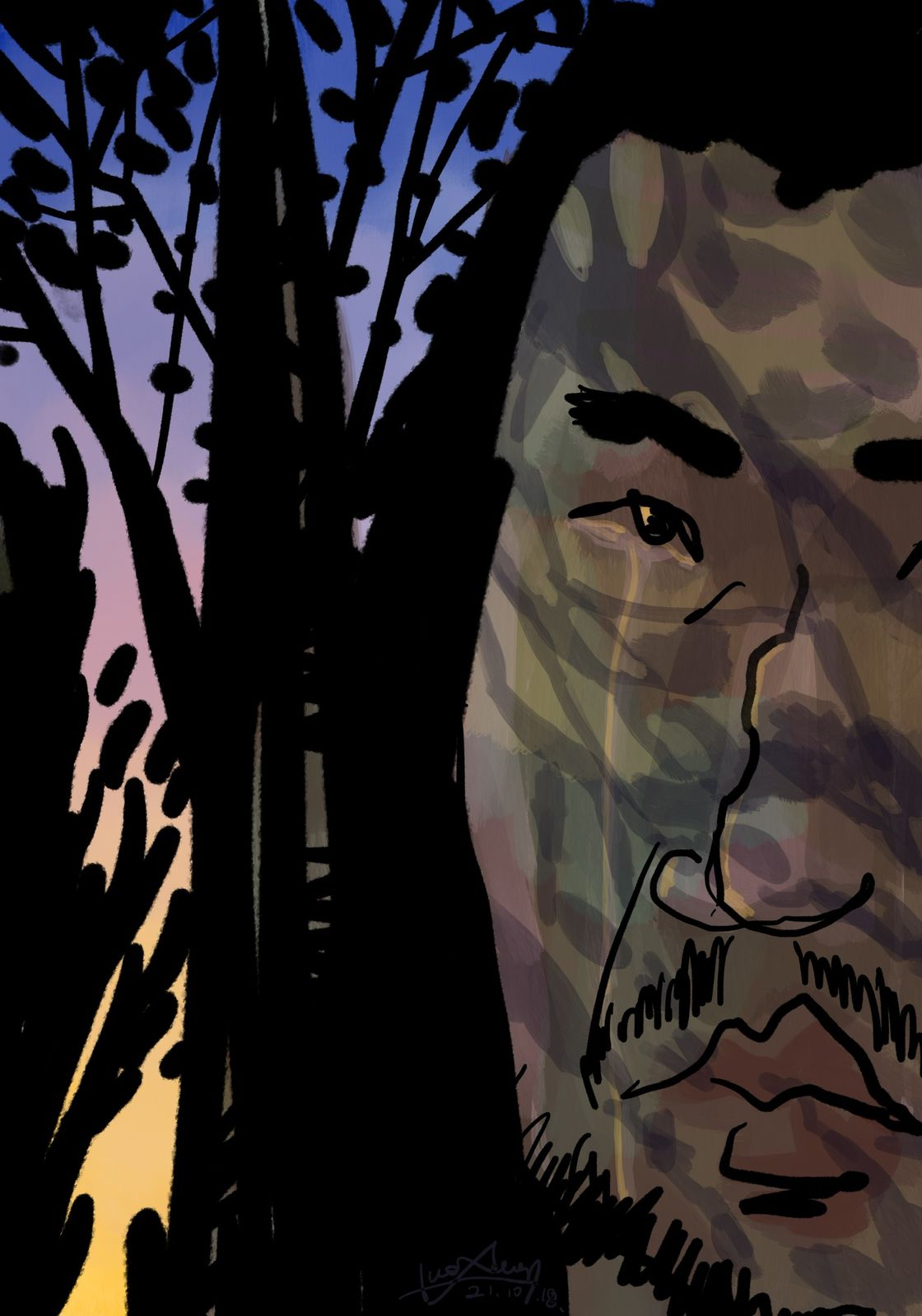 绘本《胡子大叔的旅行》一 一树影中插画图片壁纸