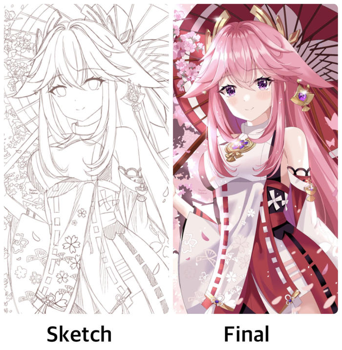 Sketch —> Final (Genshin Impact)插画图片壁纸