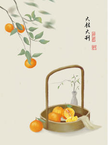 水彩橘子（大橘大利）插画图片壁纸