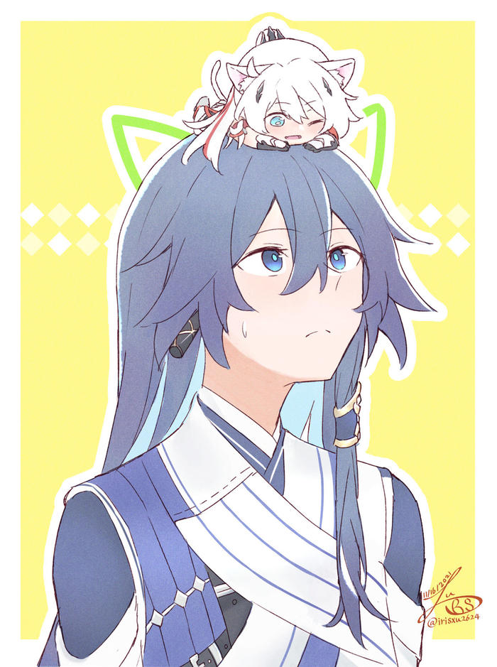 There's a cat on my head插画图片壁纸