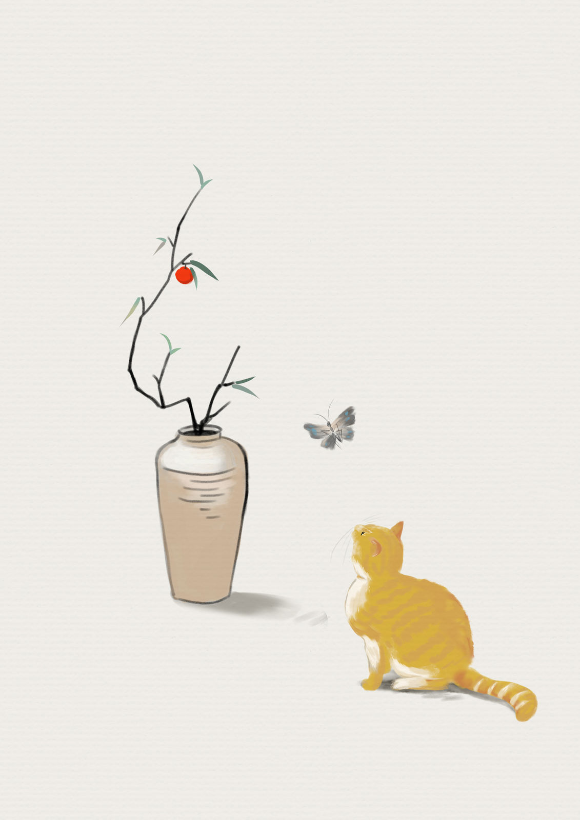 一只猫的春夏秋冬插画图片壁纸