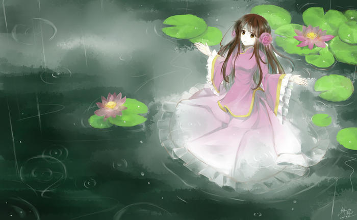 Rain lotus插画图片壁纸