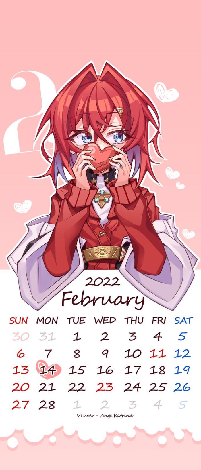 2022年2月手机日历-Ange插画图片壁纸