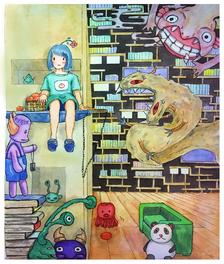 幻想系列---书店躲藏插画图片壁纸