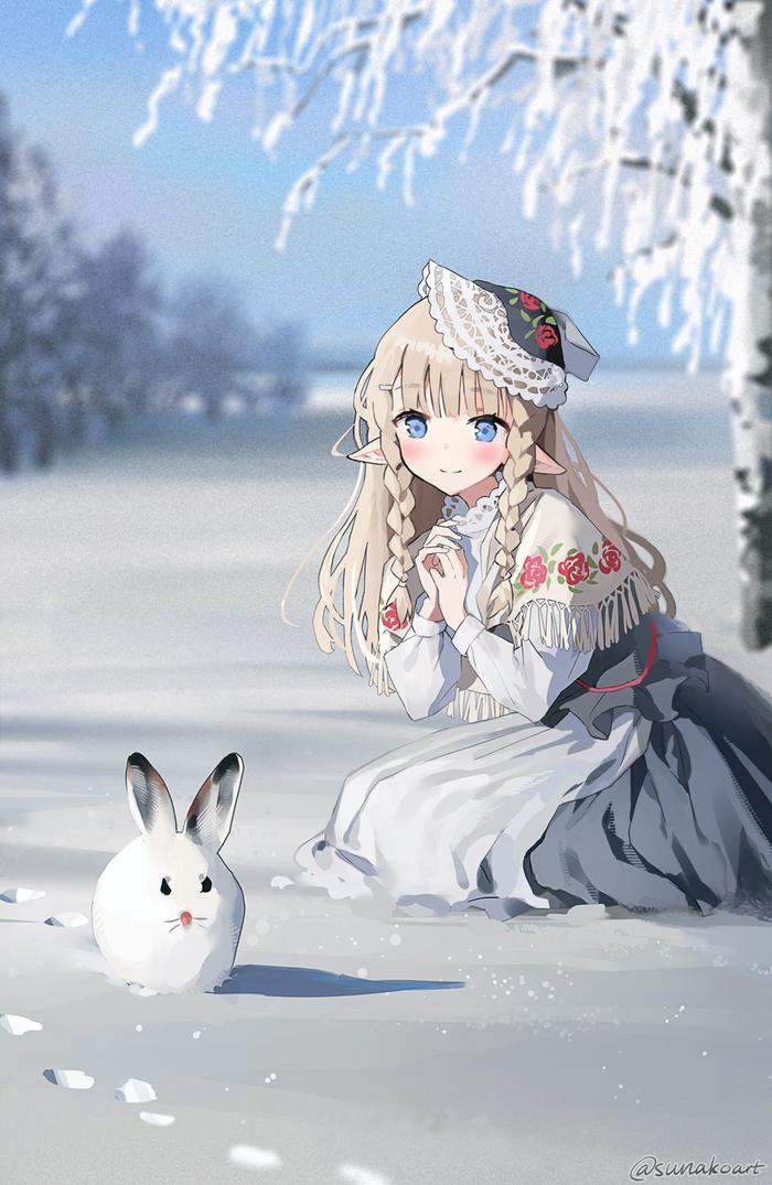 Winter rabbit插画图片壁纸