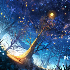 和星星共存的森林插画图片壁纸