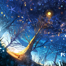 和星星共存的森林插画图片壁纸