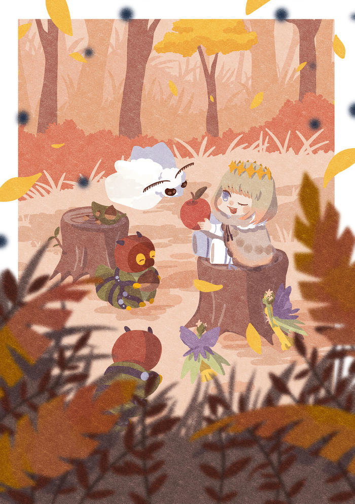 秋天的森林插画图片壁纸