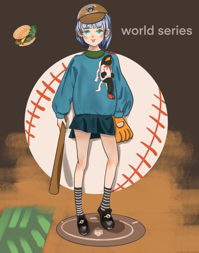 棒球女孩插画图片壁纸