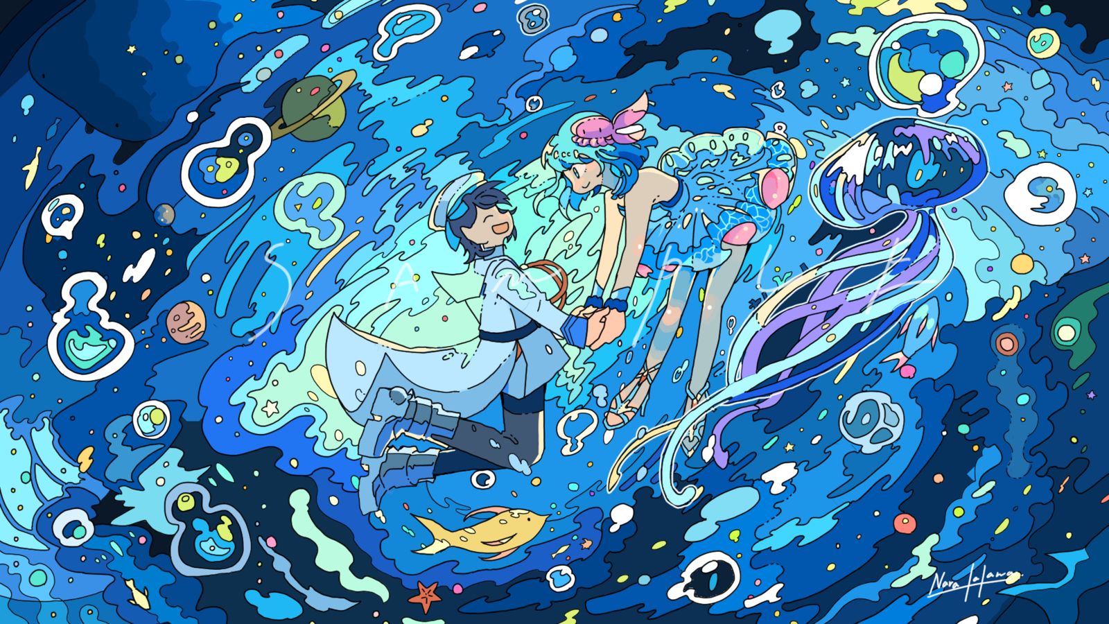 海洋般的宇宙插画图片壁纸
