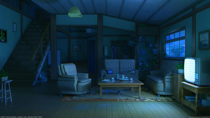 Himitsu家的室内装饰夜插画图片壁纸