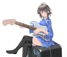 电吉他 少女-音乐少女短发