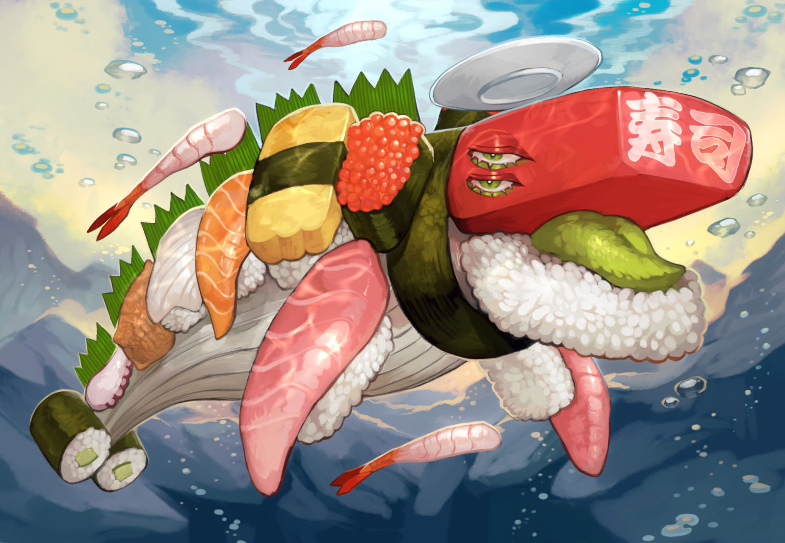 寿司鲸鱼插画图片壁纸