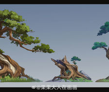 松树造型设计-二次元场景游戏场景原画