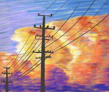 夕阳下的电线杆-板绘板绘插画