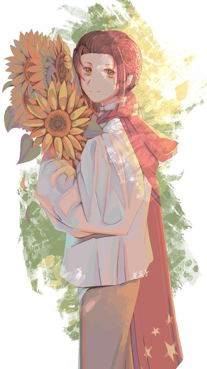 拥抱向日葵🌻插画图片壁纸