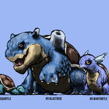 Squirtle,Wartortle,Blastoise插画图片壁纸