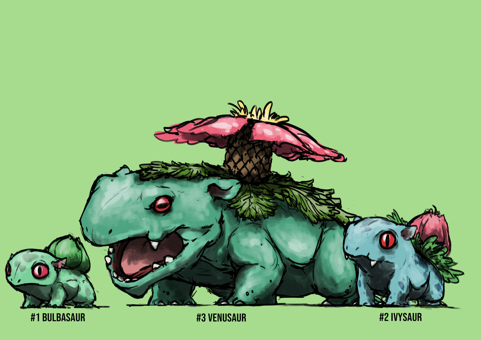 Bulbasaur, Ivysaur, Veneusaur插画图片壁纸