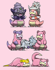 slowpoke,slowbro,slowking插画图片壁纸