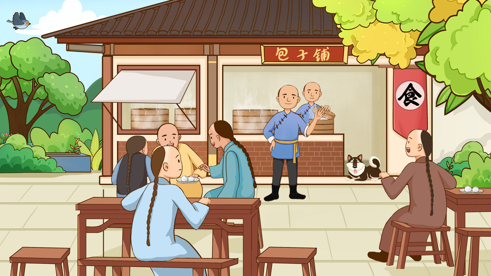 包子铺插画图片壁纸