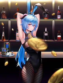 酒吧兔女郎-甘雨插画图片壁纸