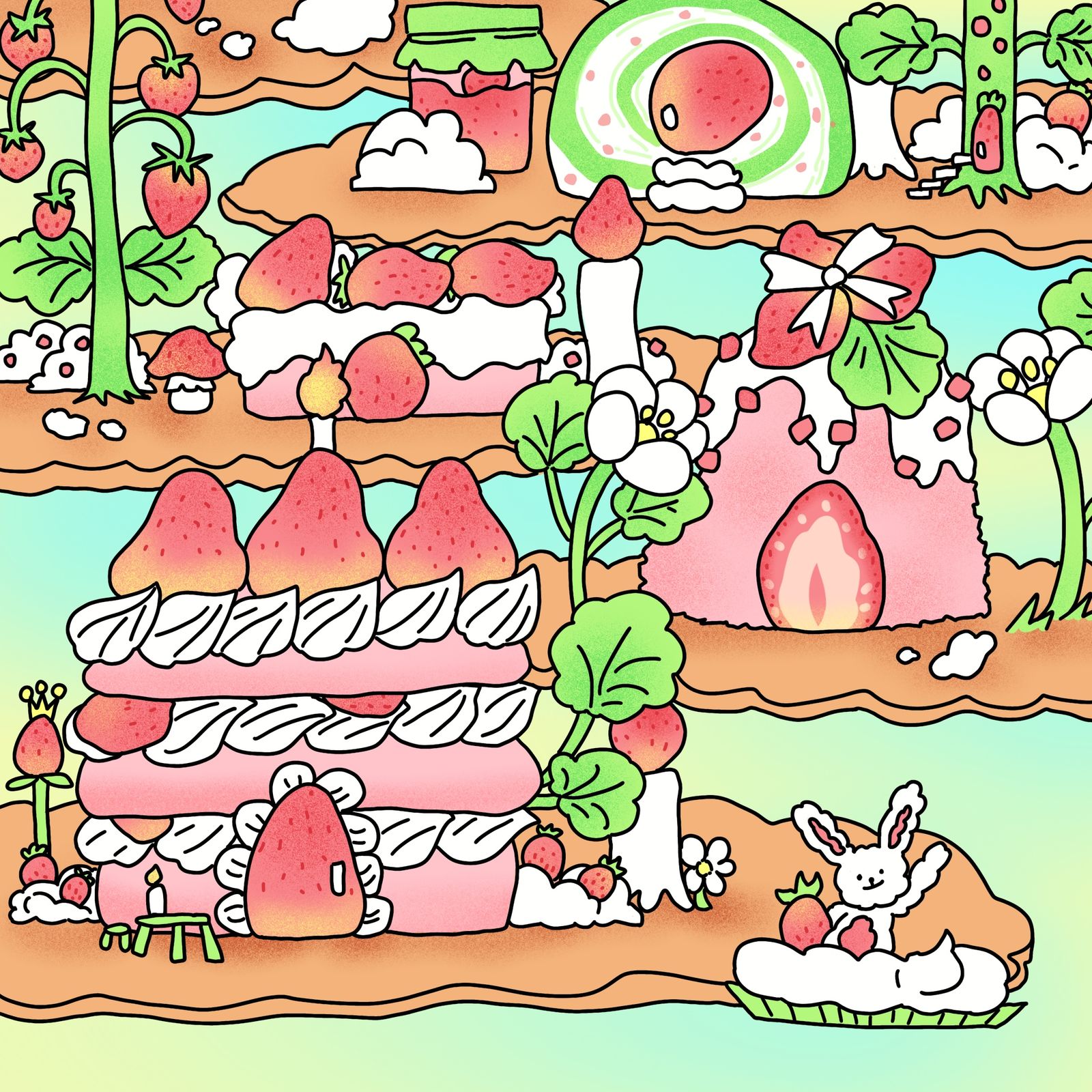 草莓小城插画图片壁纸