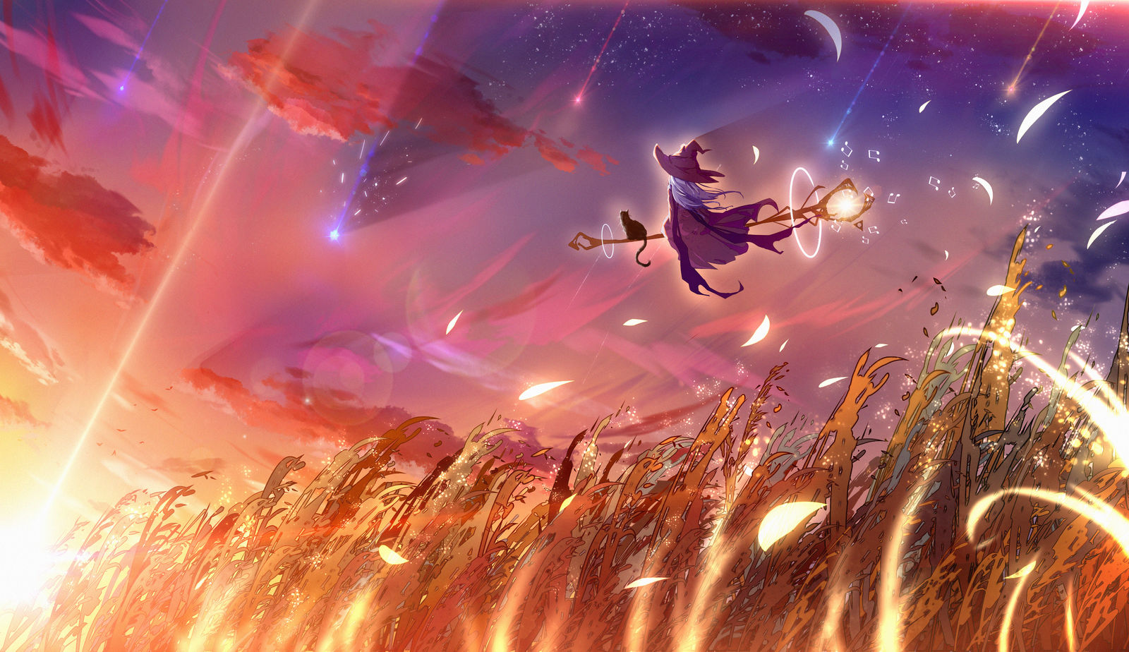 “魔女之旅”黄昏与星星插画图片壁纸