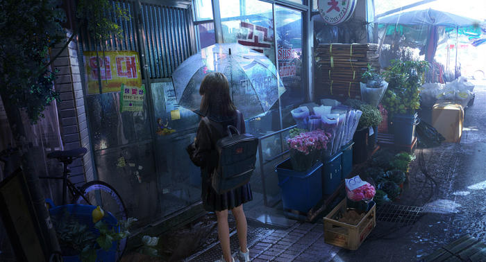 rainy day, flower shop插画图片壁纸