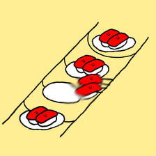 在流动的游泳池逆流而上的寿司插画图片壁纸