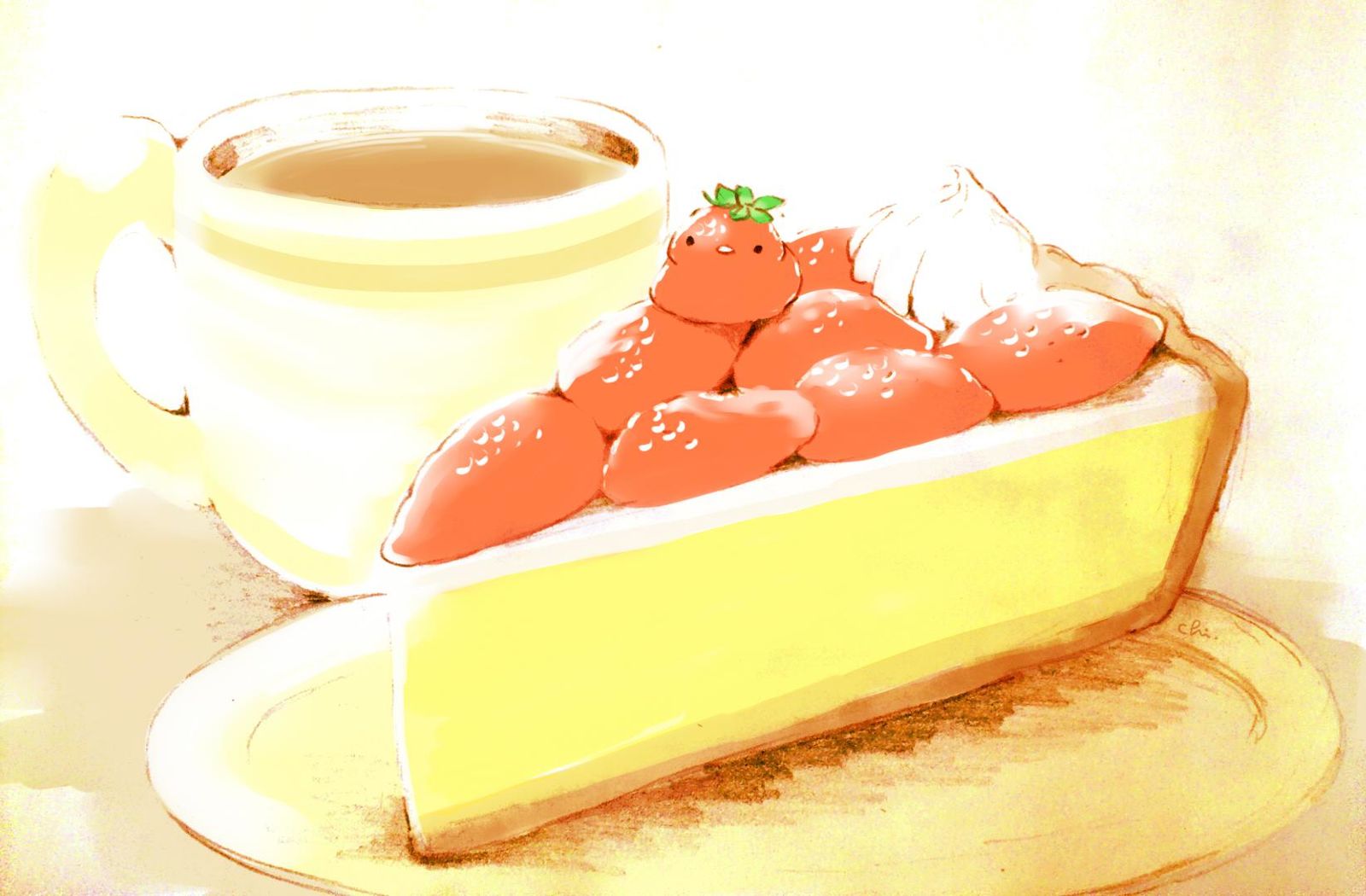 草莓奶油挞插画图片壁纸