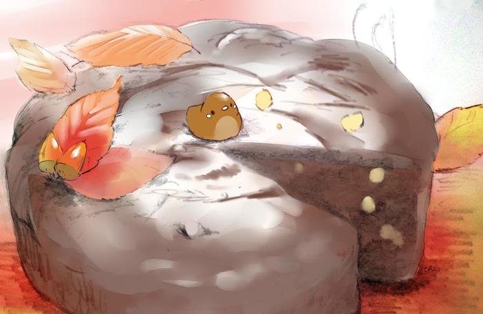 栗子和巧克力的蛋糕插画图片壁纸